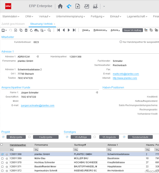 Screenshot ERP-Rental - Steuerung Vertrieb