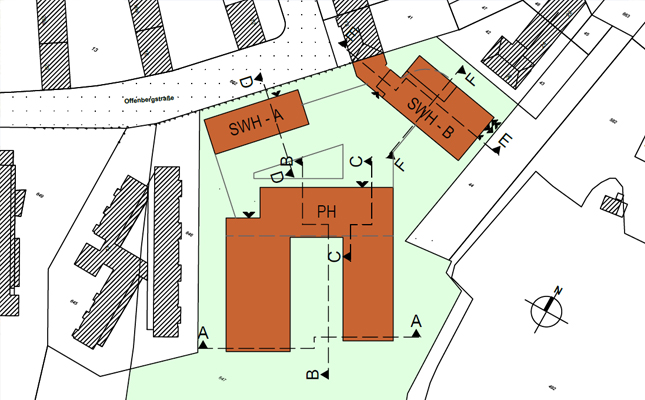 Visualisierung der Neubauten des u-förmigen Provinzhauses mit den Schwesterwohnheimenвизуализации