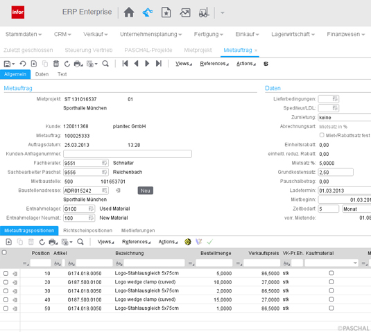 Screenshot ERP-Rental - Mitauftrag