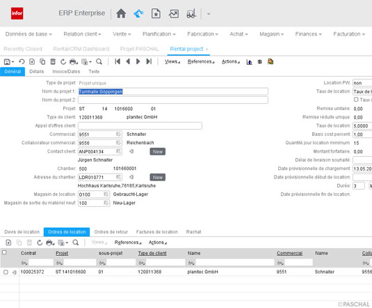 ERP Rental - Projets de location