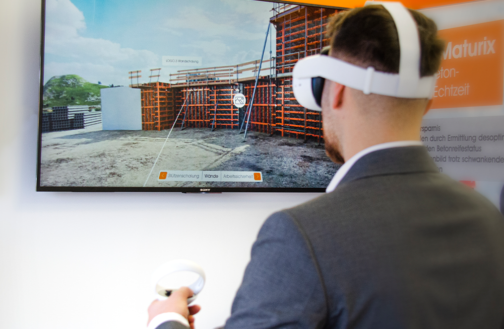 Man with VR glasses in front of TV