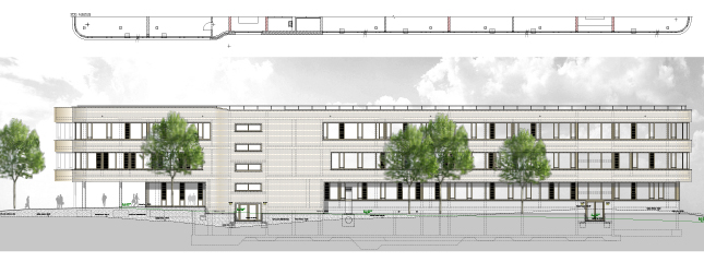 Drawing of the north-west view of the new school complex