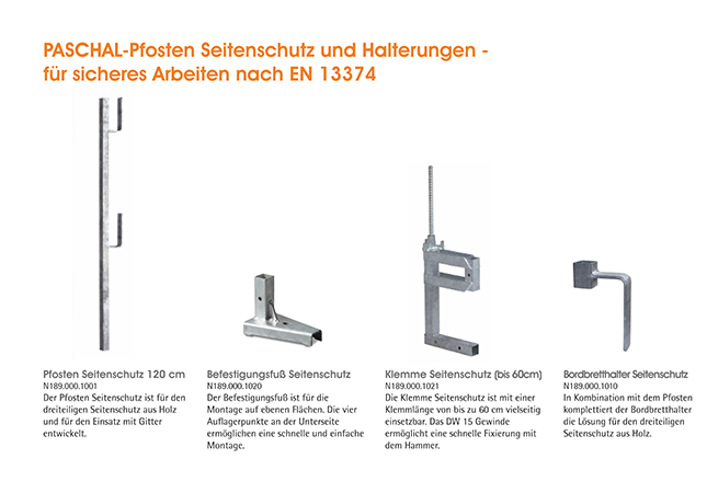 Artikelübersicht Pfosten und Halterungen für Seitenschutzsystem