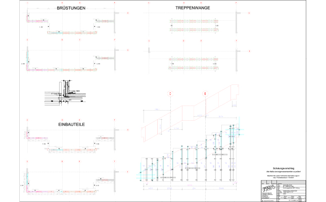 Formwork planning for reinforced concrete stringers of self-supporting concrete stairs.