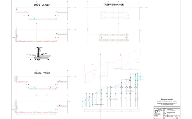 Schalungsplanung für die Sichtbetonwangen der freitragenden Betontreppe