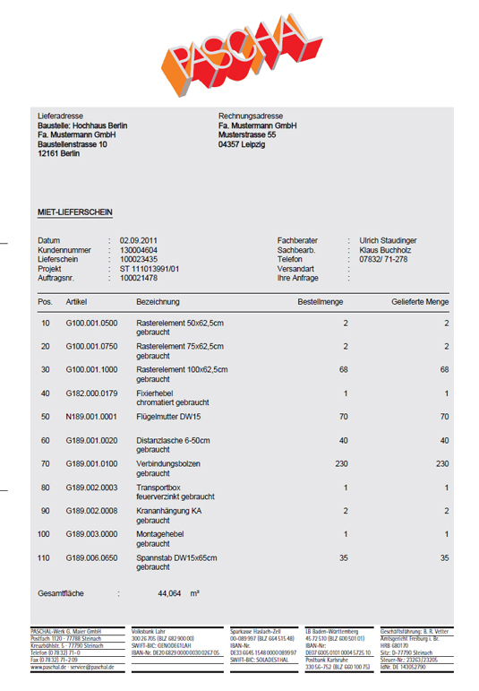 checkinsite Miet-Lieferschein