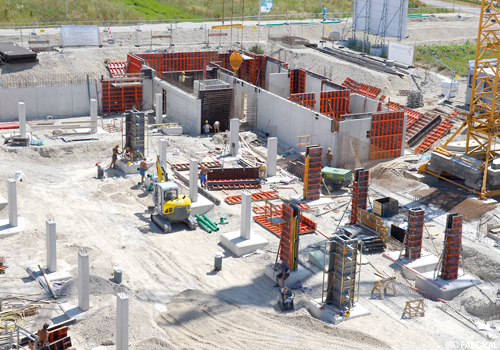 Blick auf die Münchner Großbaustelle mit Schalsystemen von PASCHAL 