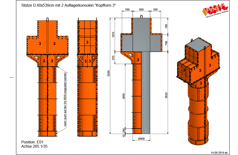 Design drawing of special formwork