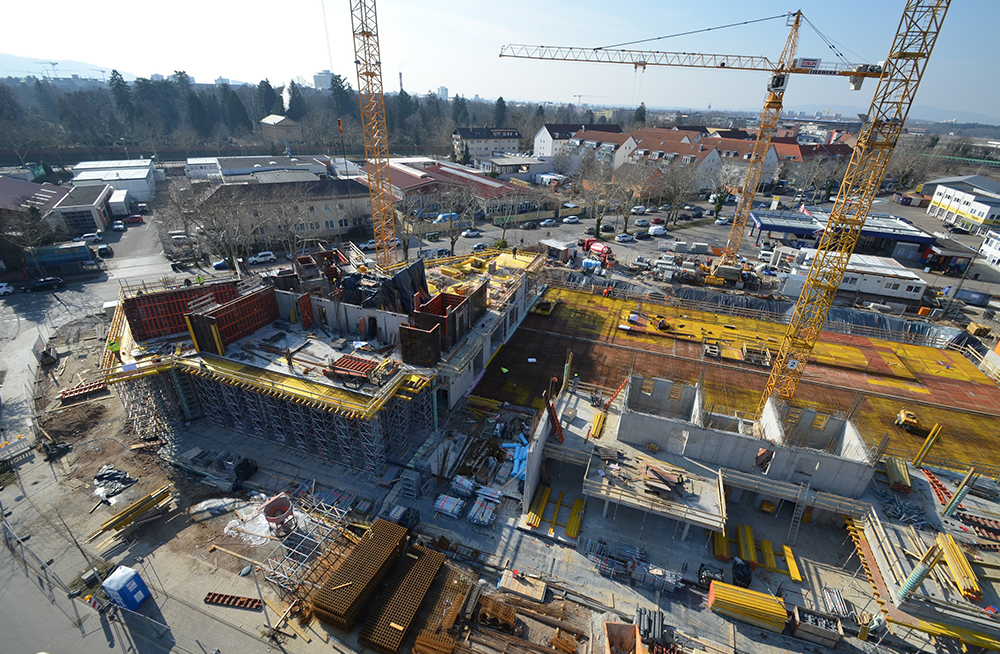 Overview of construction site and formwork