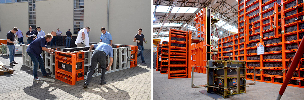 Left: training on formwork, right: exhibition hall